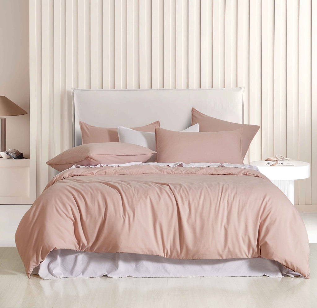 Vintage Washed Microfibre Quilt Cover Set - Pink