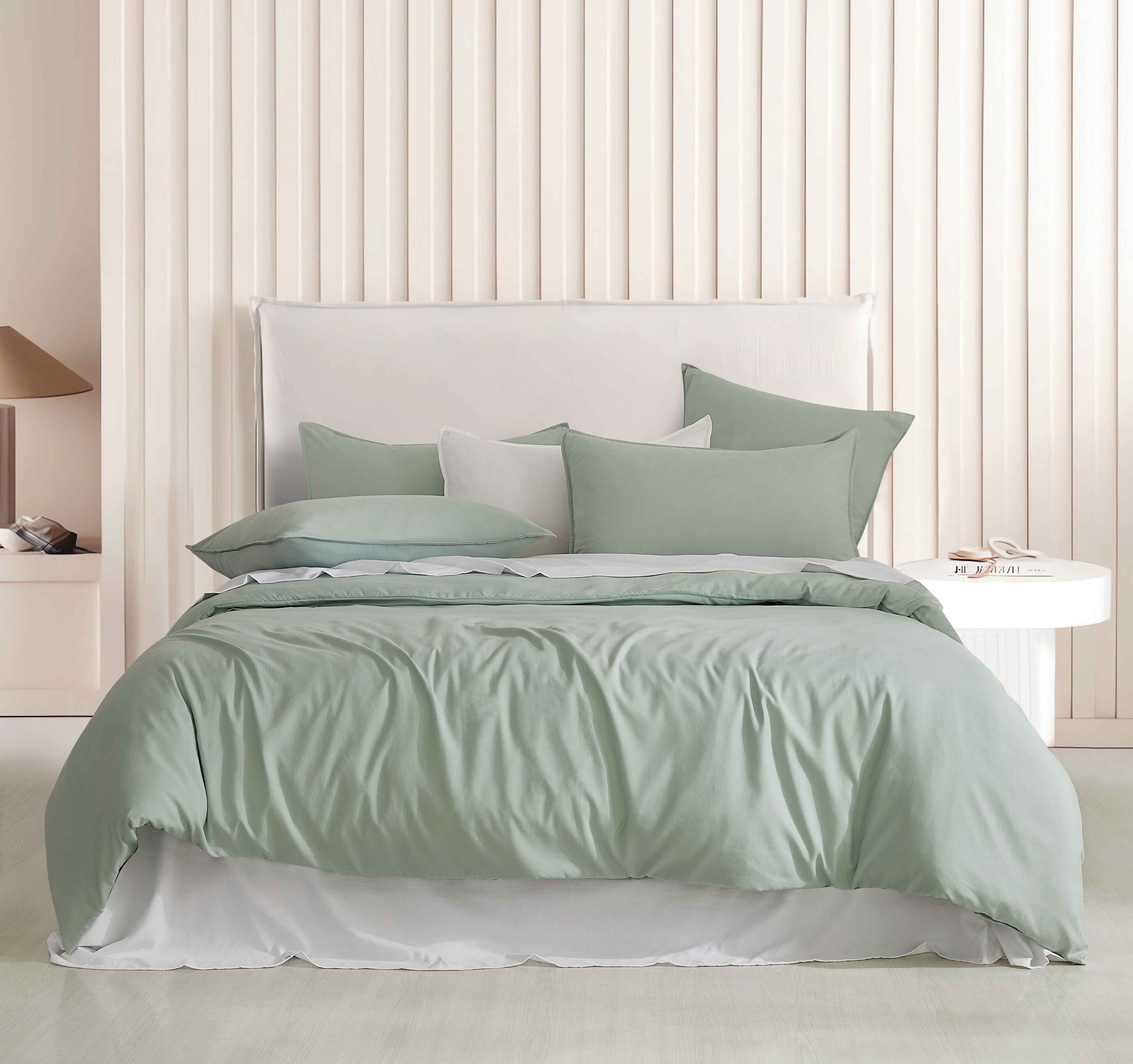 Vintage Washed Microfibre Quilt Cover Set - Sage