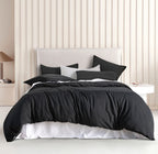 Vintage Washed Microfibre Quilt Cover Set - Black