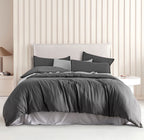 Vintage Washed Microfibre Quilt Cover Set - Grey