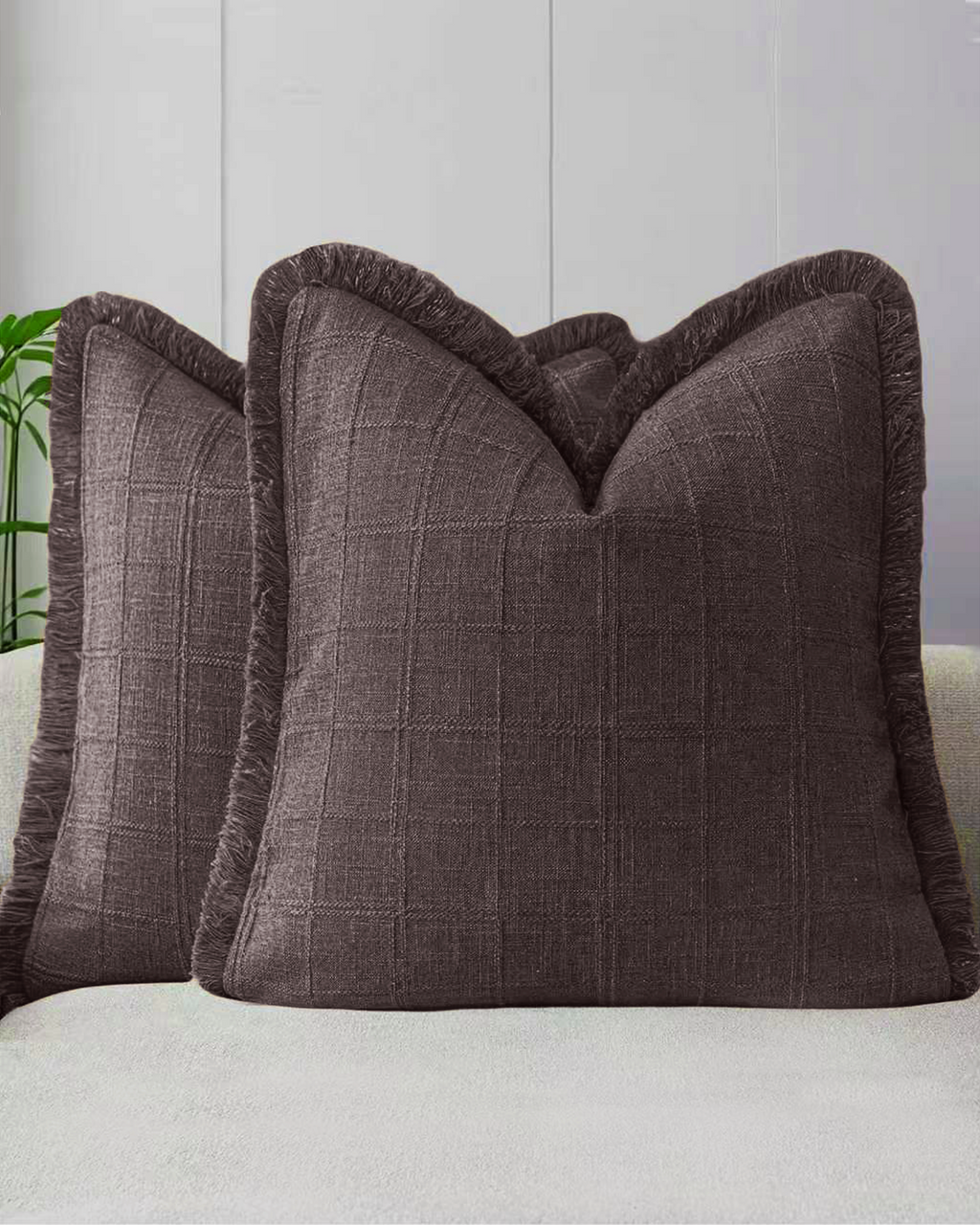Linen-Look Cushion Covers - Twin-Pack - Brown, 45cm x 45cm