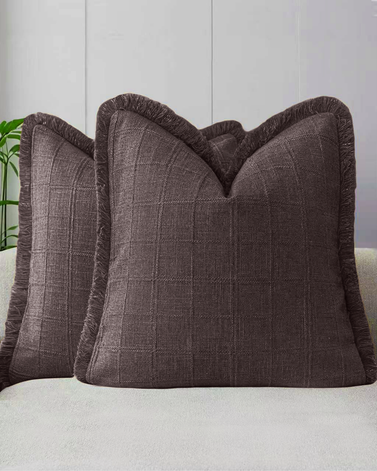 Linen-Look Cushion Covers - Twin-Pack - Brown, 45cm x 45cm