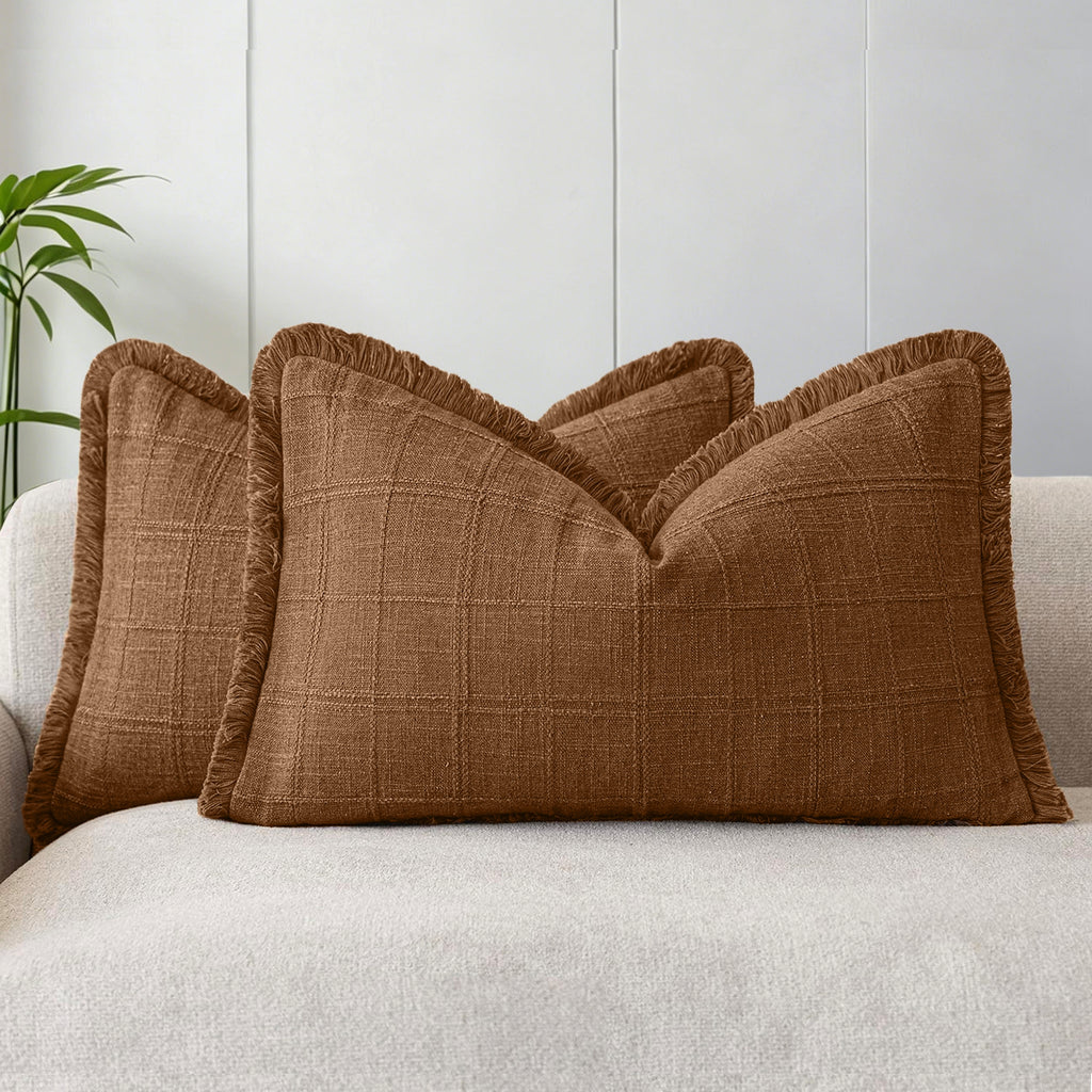 Linen-Look Cushion Covers - Twin-Pack - Cinnamon, 30cm x 50cm