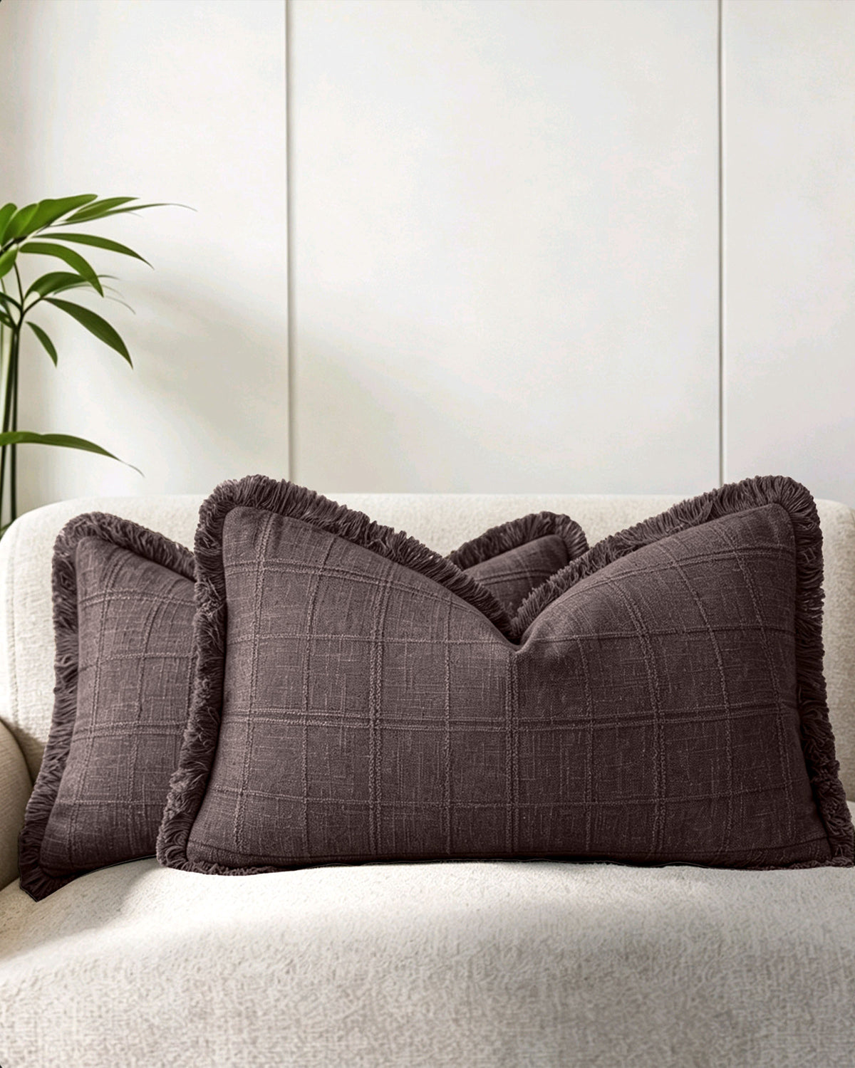 Linen-Look Cushion Covers - Twin-Pack - Brown, 30cm x 50cm
