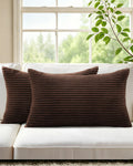 Corduroy Velvet Cushion Covers - Pack of 2 - Brown, 30cm x 50cm