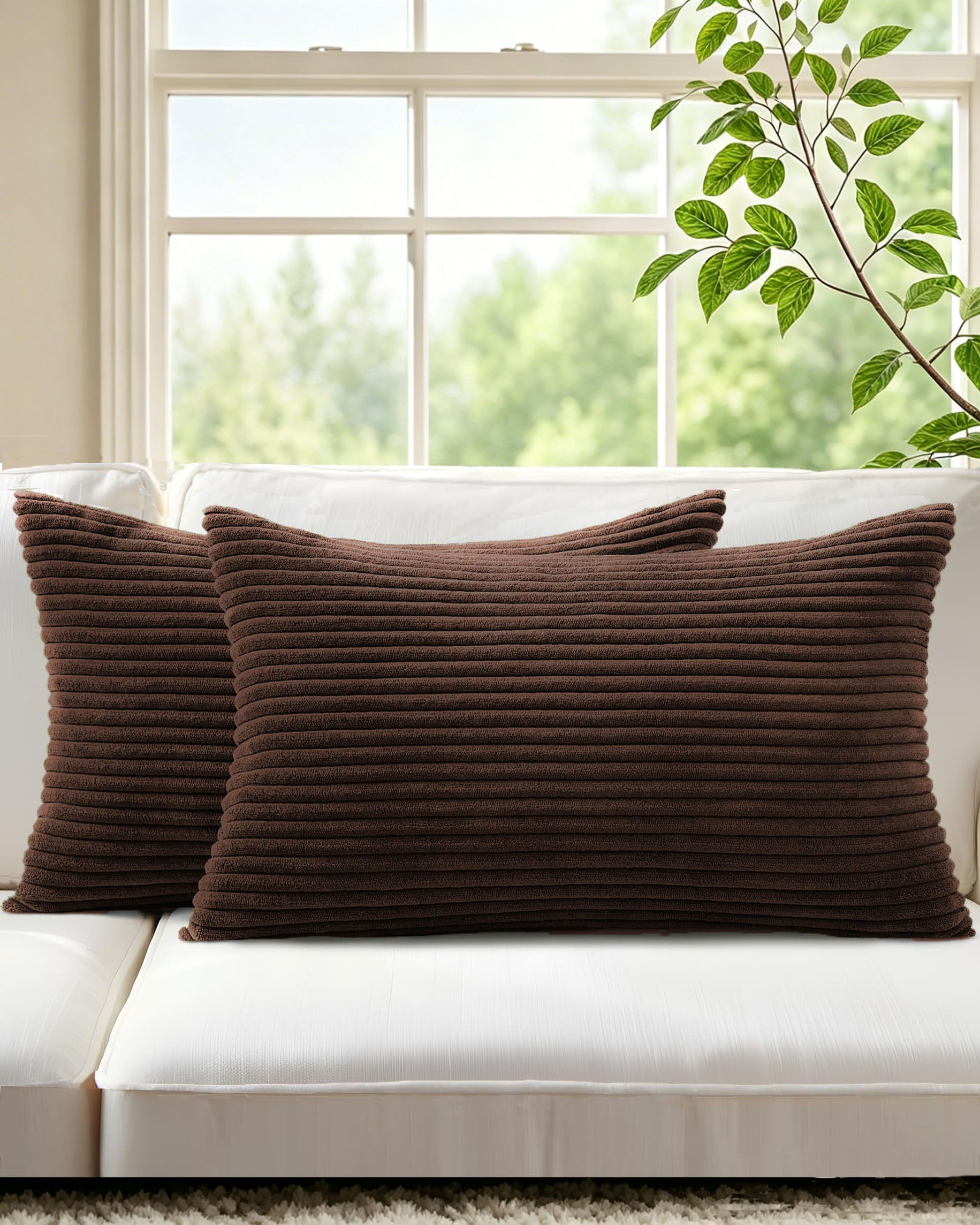Corduroy Velvet Cushion Covers - Pack of 2 - Brown, 30cm x 50cm
