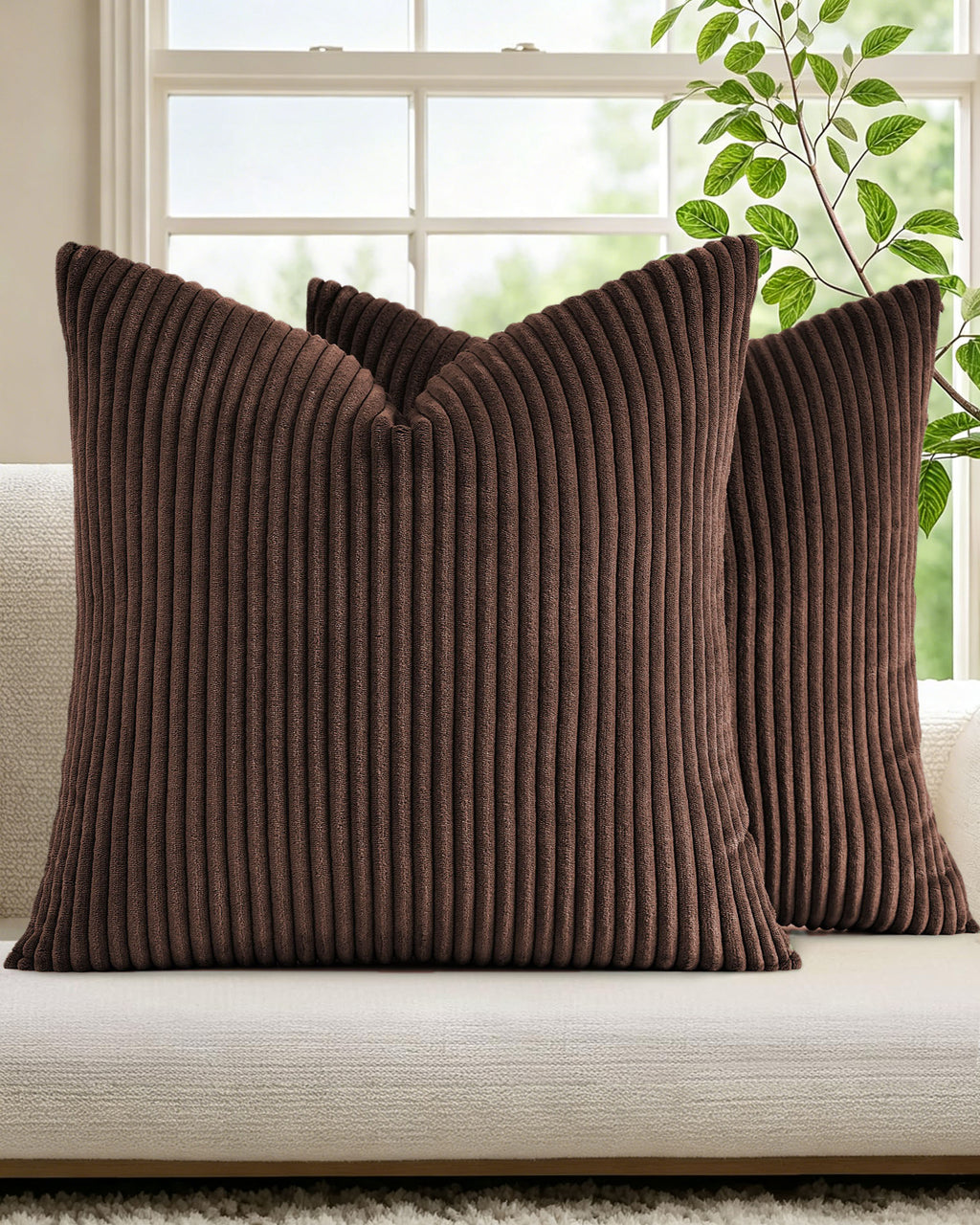 Corduroy Velvet Cushion Covers - Pack of 2 - Brown, 45cm x 45cm