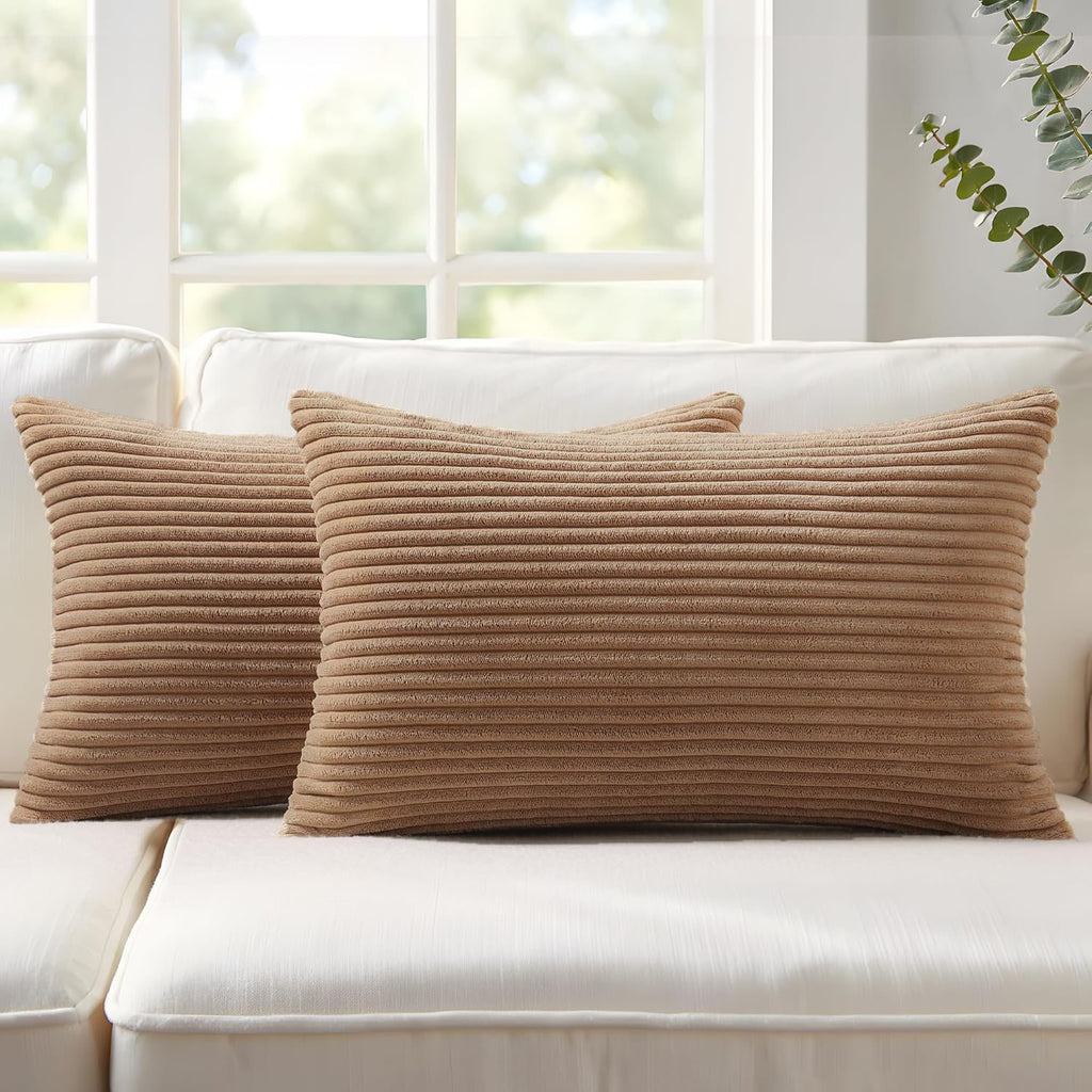 Corduroy Velvet Cushion Covers - Pack of 2 - Camel, 30cm x 50cm