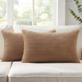 Corduroy Velvet Cushion Covers - Pack of 2 - Camel, 30cm x 50cm