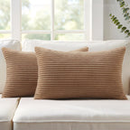 Corduroy Velvet Cushion Covers - Pack of 2 - Camel, 30cm x 50cm