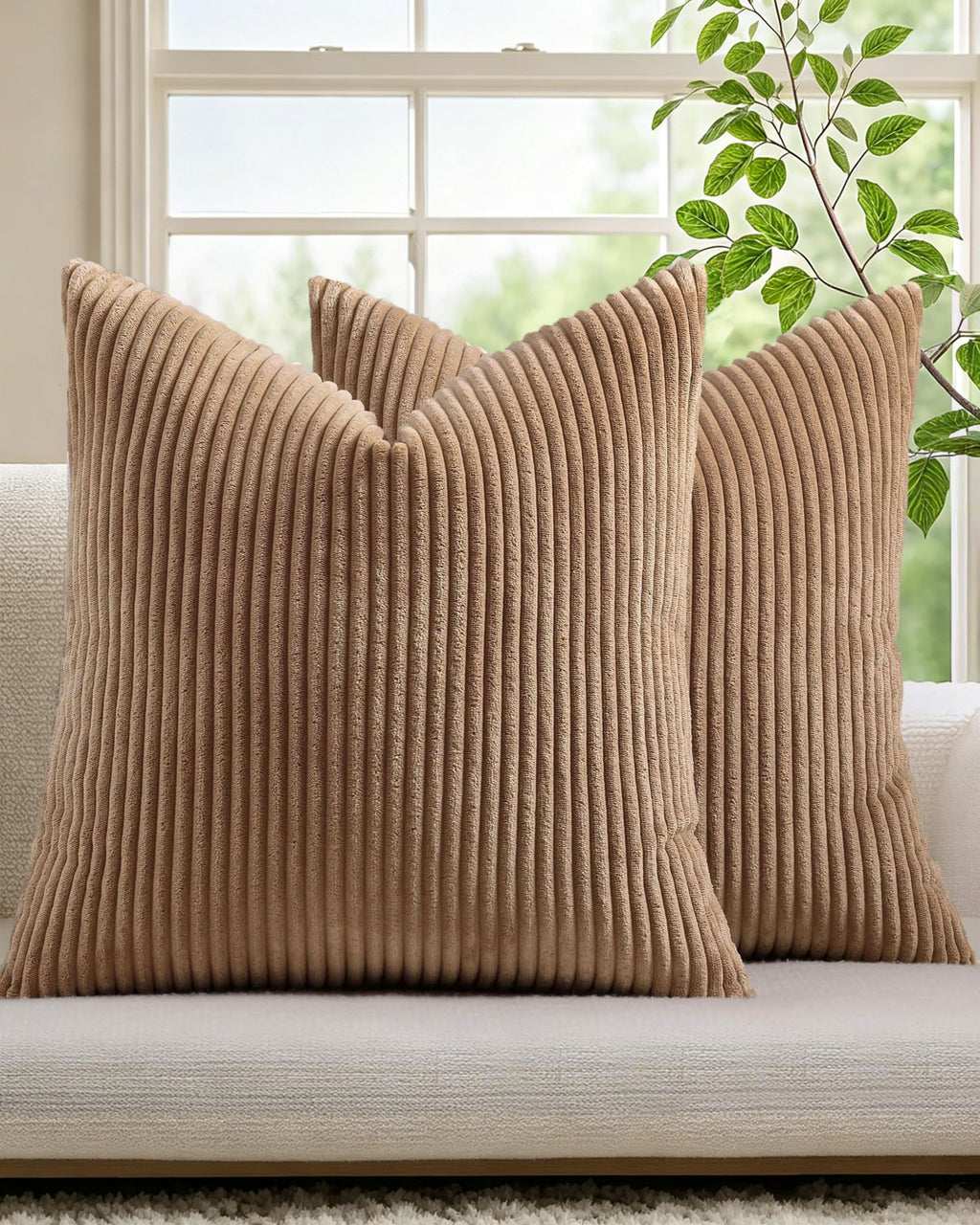 Corduroy Velvet Cushion Covers - Pack of 2 - Camel, 45cm x 45cm