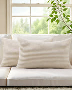 Corduroy Velvet Cushion Covers - Pack of 2 - Cream, 30cm x 50cm