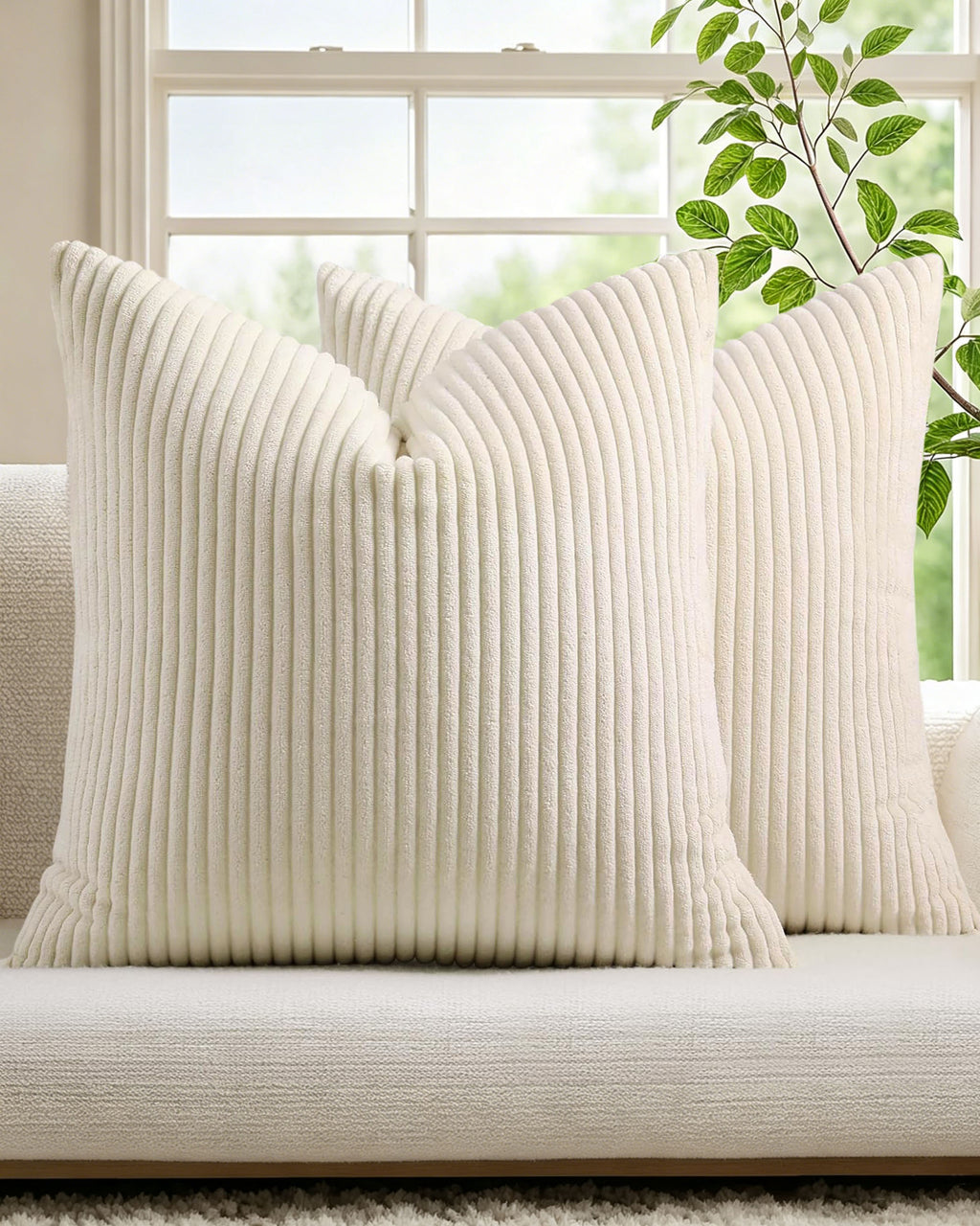 Corduroy Velvet Cushion Covers - Pack of 2 - Cream, 45cm x 45cm
