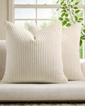 Corduroy Velvet Cushion Covers - Pack of 2 - Cream, 45cm x 45cm