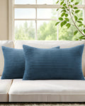 Corduroy Velvet Cushion Covers - Pack of 2 - Denim, 30cm x 50cm