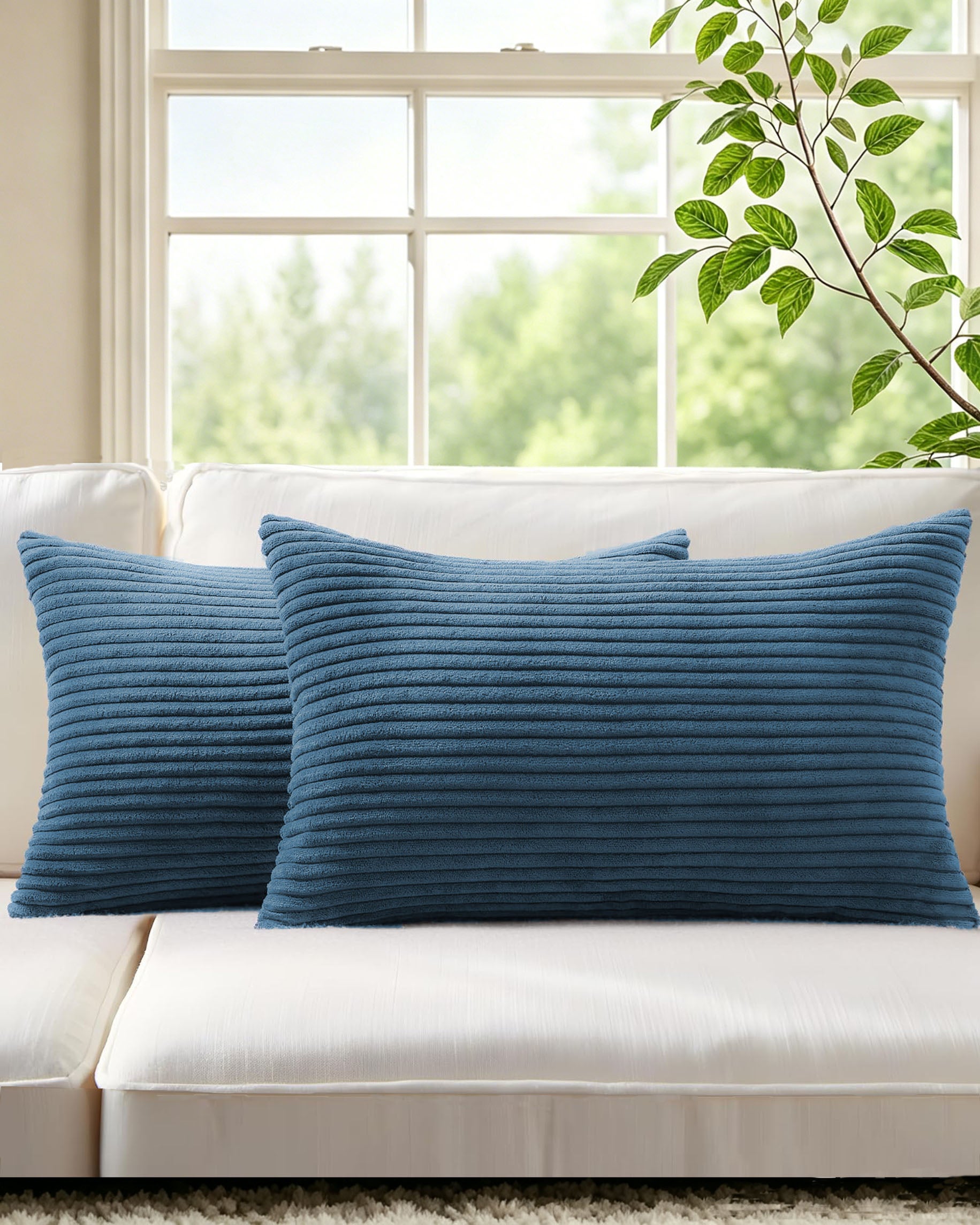 Corduroy Velvet Cushion Covers - Pack of 2 - Denim, 30cm x 50cm