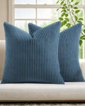 Corduroy Velvet Cushion Covers - Pack of 2 - Denim, 45cm x 45cm