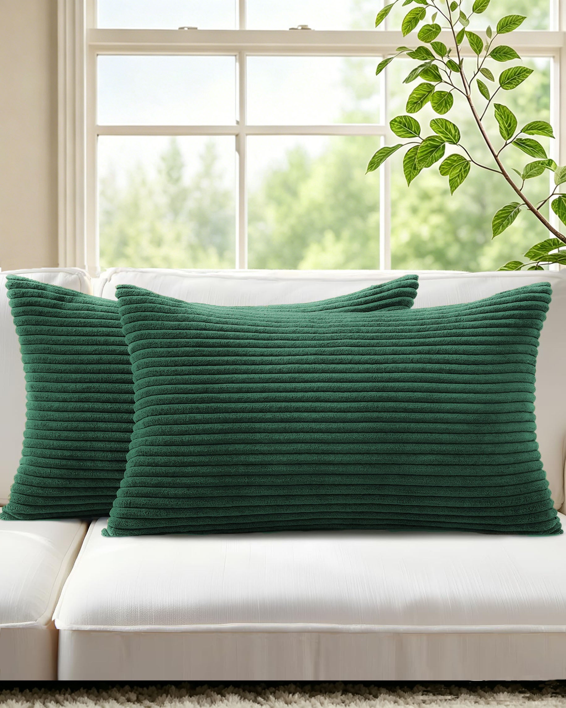 Corduroy Velvet Cushion Covers - Pack of 2 - Forest, 30cm x 50cm