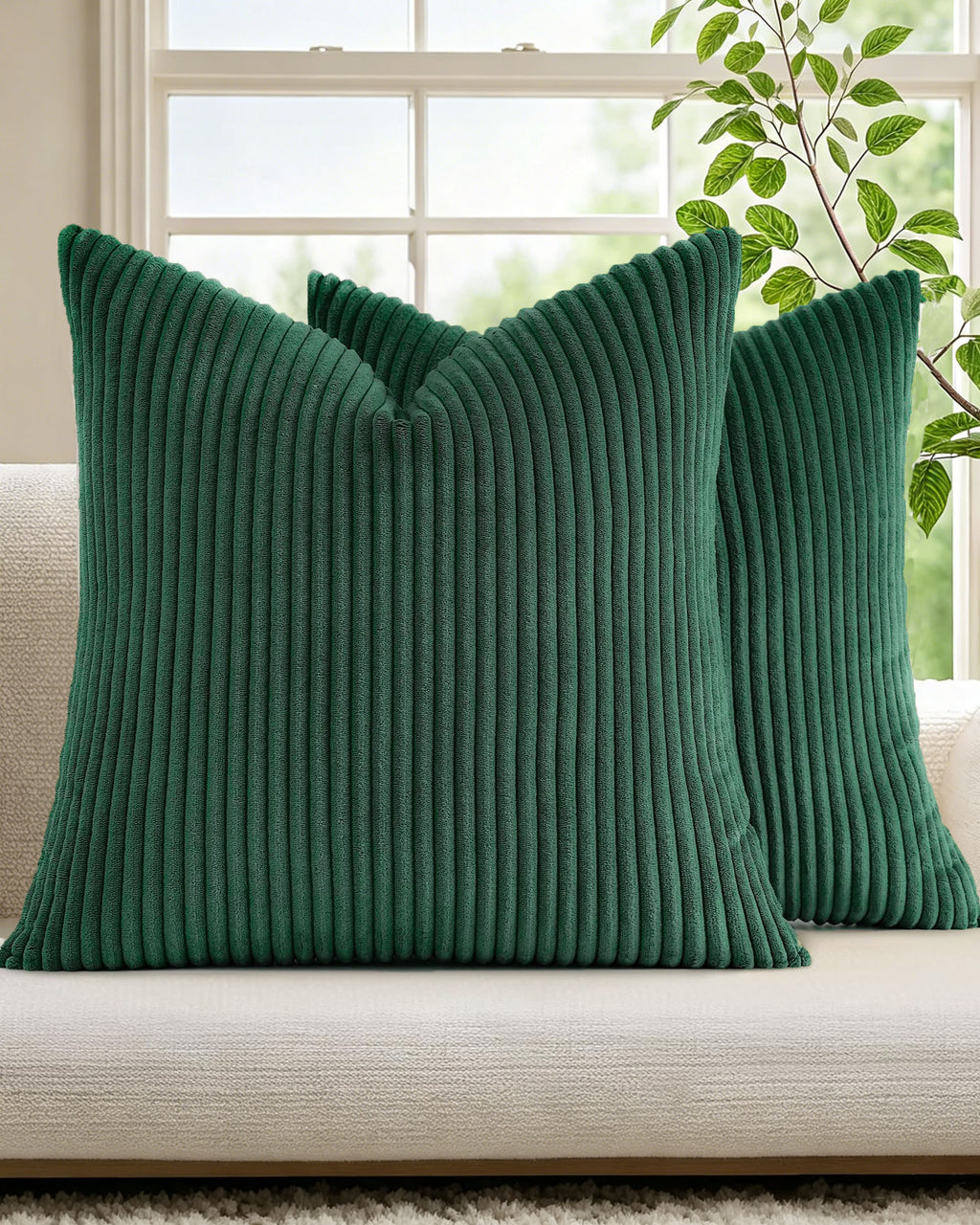 Corduroy Velvet Cushion Covers - Pack of 2 - Forest, 45cm x 45cm