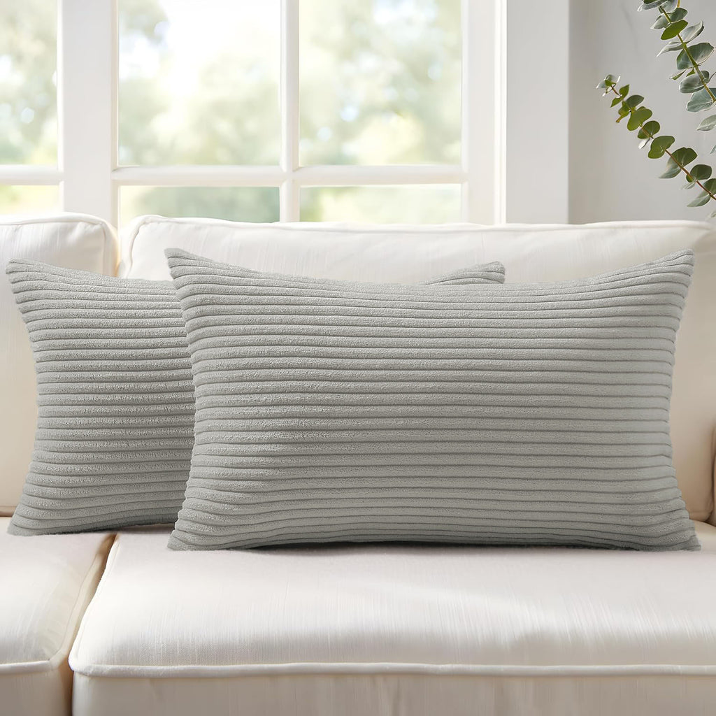 Corduroy Velvet Cushion Covers - Pack of 2 - Light Grey, 30cm x 50cm