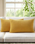 Corduroy Velvet Cushion Covers - Pack of 2 - Mustard, 30cm x 50cm
