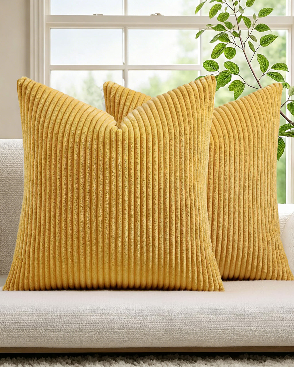 Corduroy Velvet Cushion Covers - Pack of 2 - Mustard, 45cm x 45cm