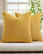 Corduroy Velvet Cushion Covers - Pack of 2 - Mustard, 45cm x 45cm