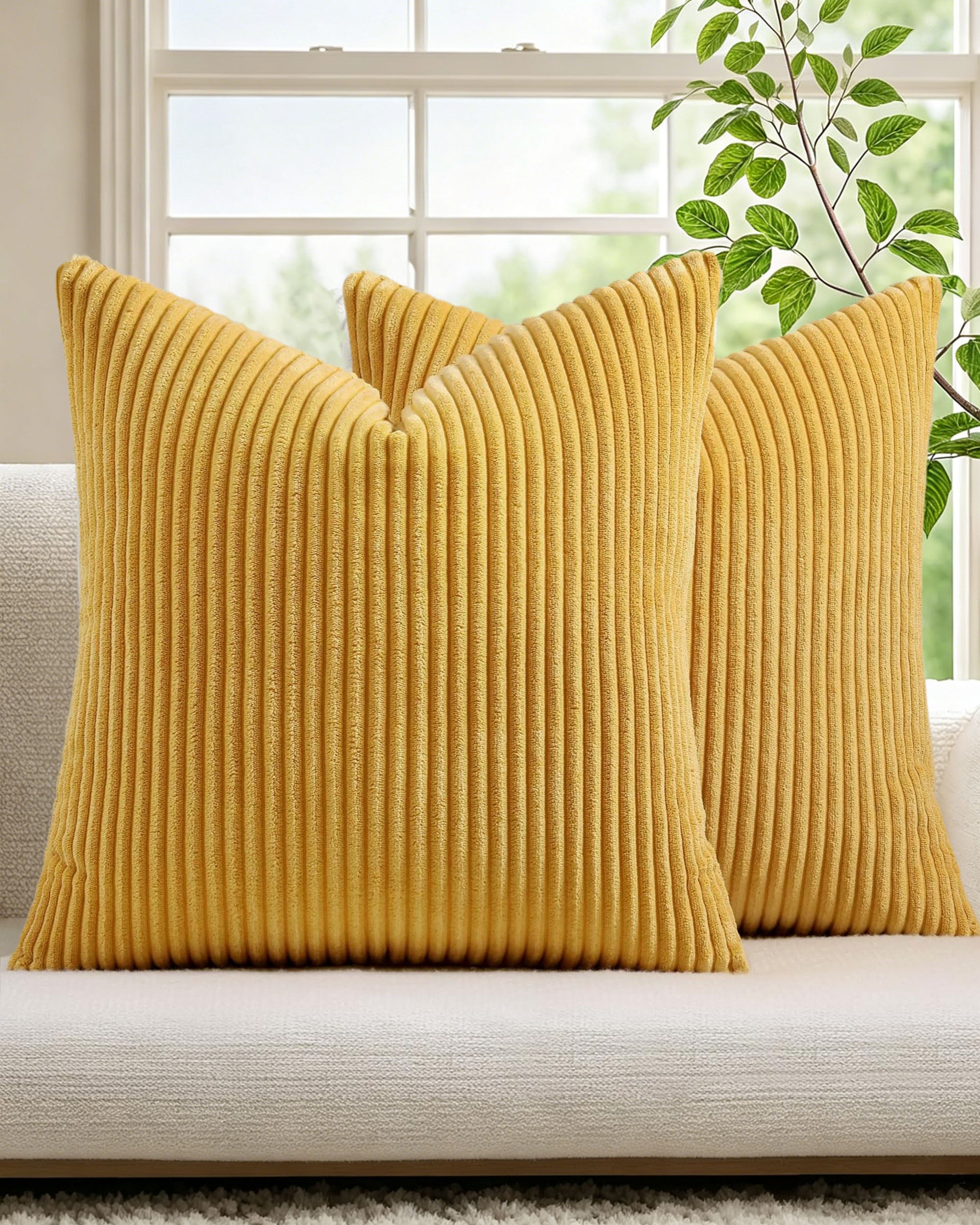 Corduroy Velvet Cushion Covers - Pack of 2 - Mustard, 45cm x 45cm