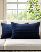 Corduroy Velvet Cushion Covers - Pack of 2 - Navy Blue, 30cm x 50cm