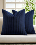 Corduroy Velvet Cushion Covers - Pack of 2 - Navy Blue, 45cm x 45cm
