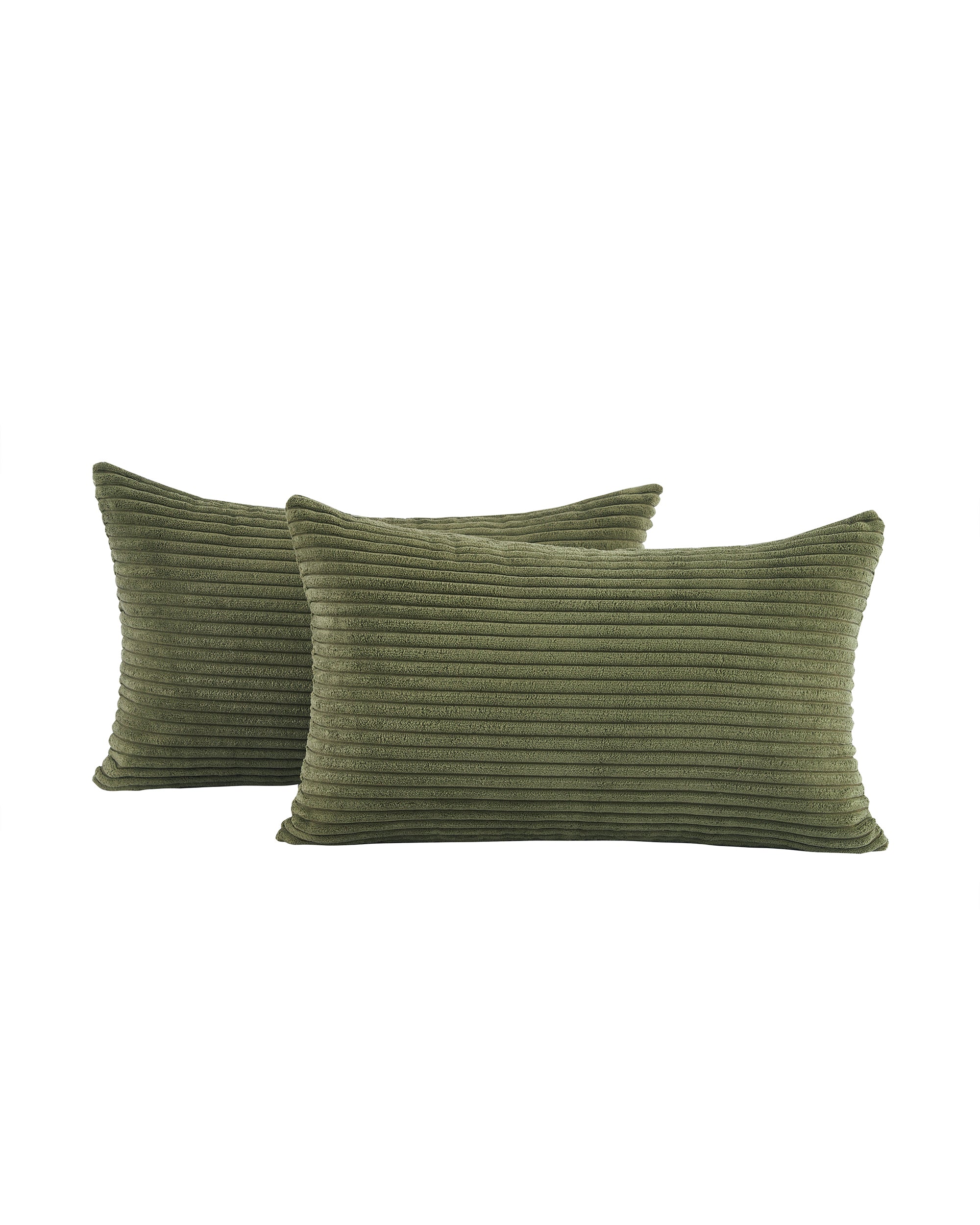 Corduroy Velvet Cushion Covers - Pack of 2 - Olive, 30cm x 50cm