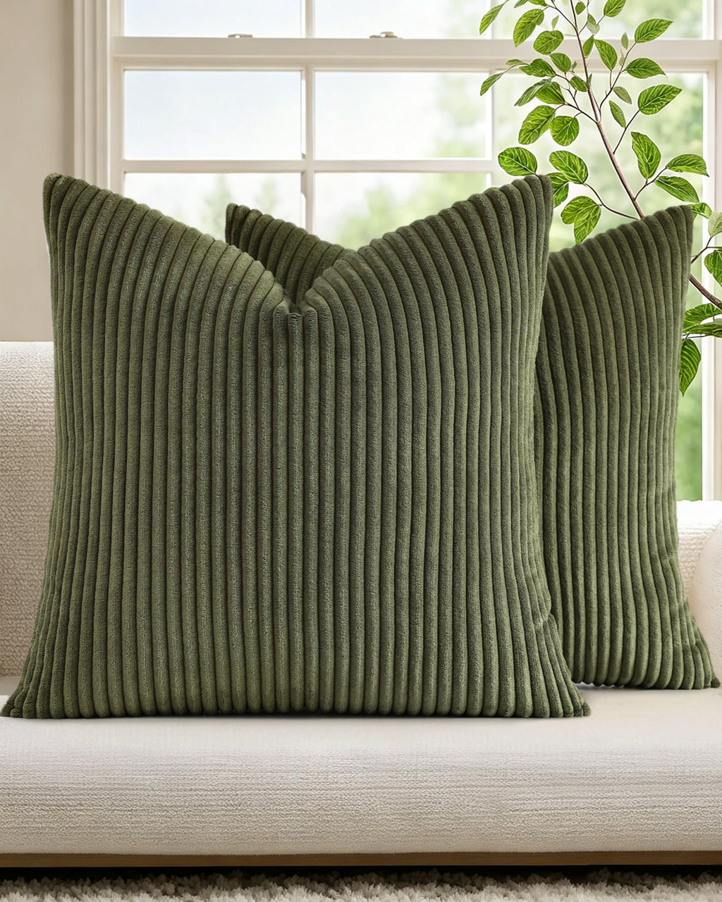 Corduroy Velvet Cushion Covers - Pack of 2 - Olive, 45cm x 45cm