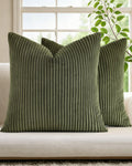 Corduroy Velvet Cushion Covers - Pack of 2 - Olive, 45cm x 45cm