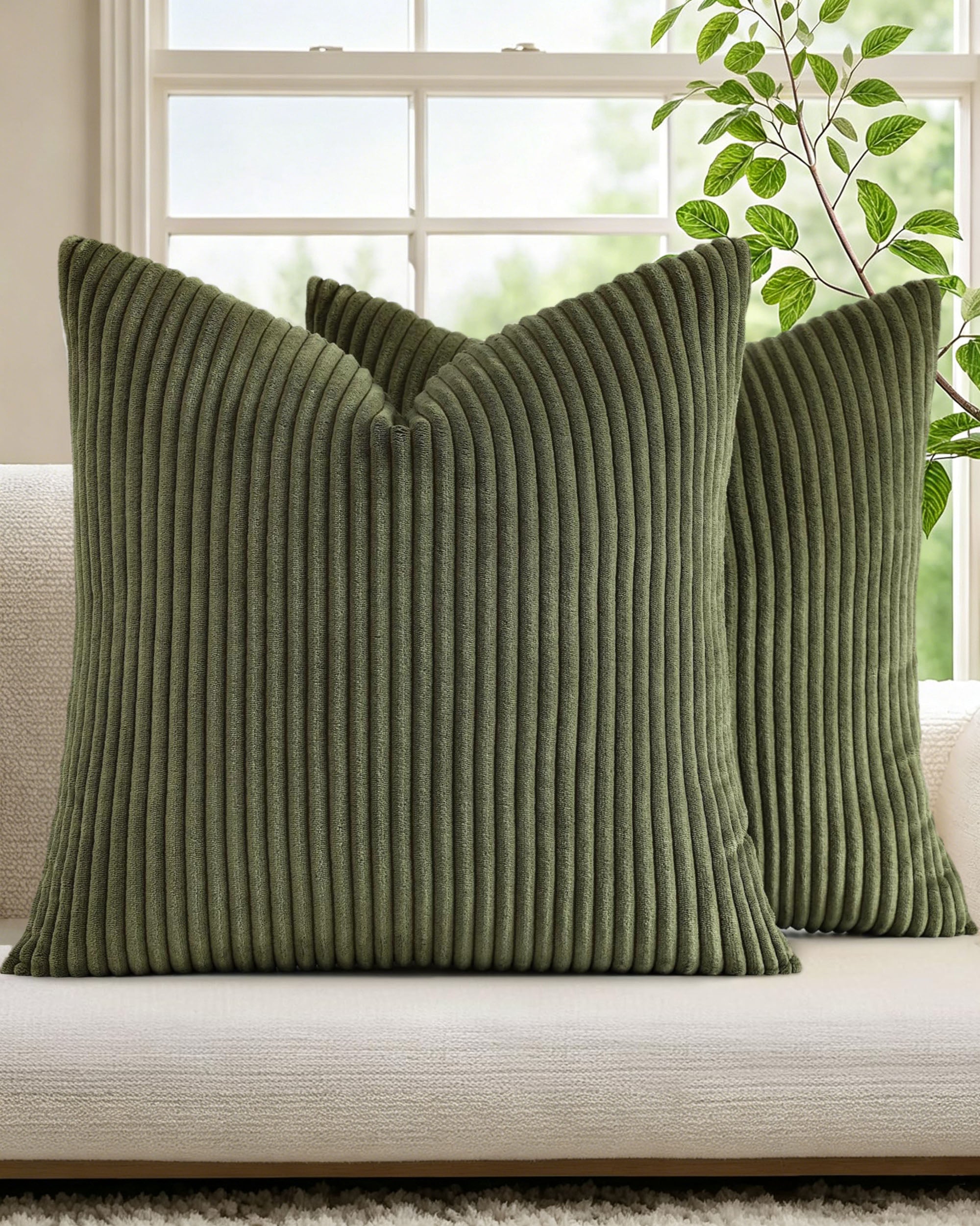 Corduroy Velvet Cushion Covers - Pack of 2 - Olive, 45cm x 45cm