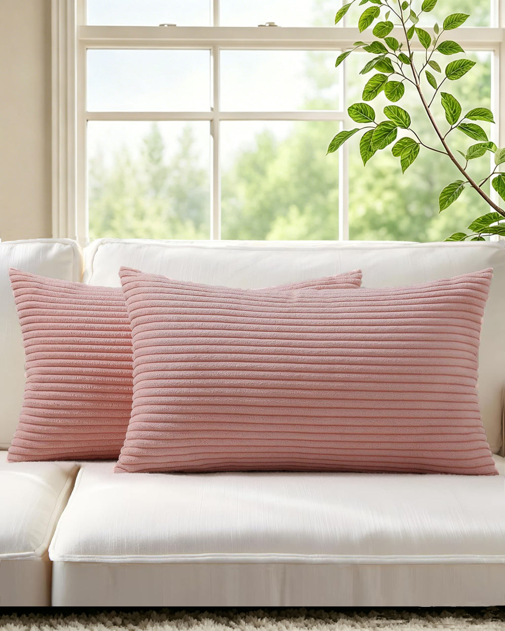 Corduroy Velvet Cushion Covers - Pack of 2 - Pink, 30cm x 50cm
