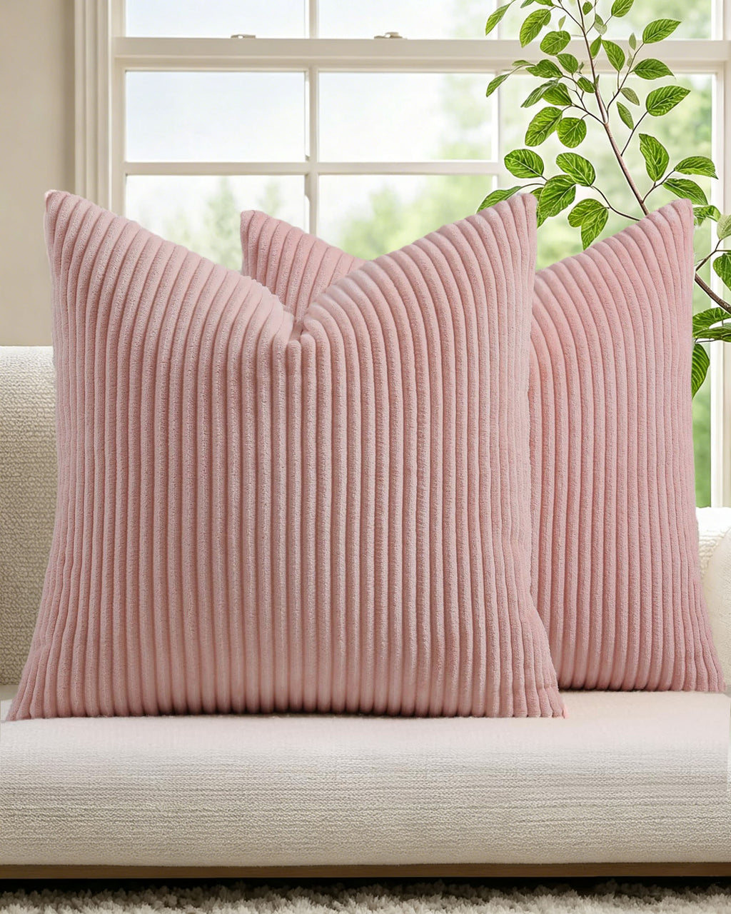 Corduroy Velvet Cushion Covers - Pack of 2 - Pink, 45cm x 45cm