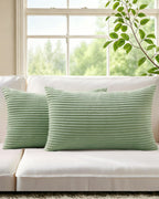 Corduroy Velvet Cushion Covers - Pack of 2 - Sage, 30cm x 50cm