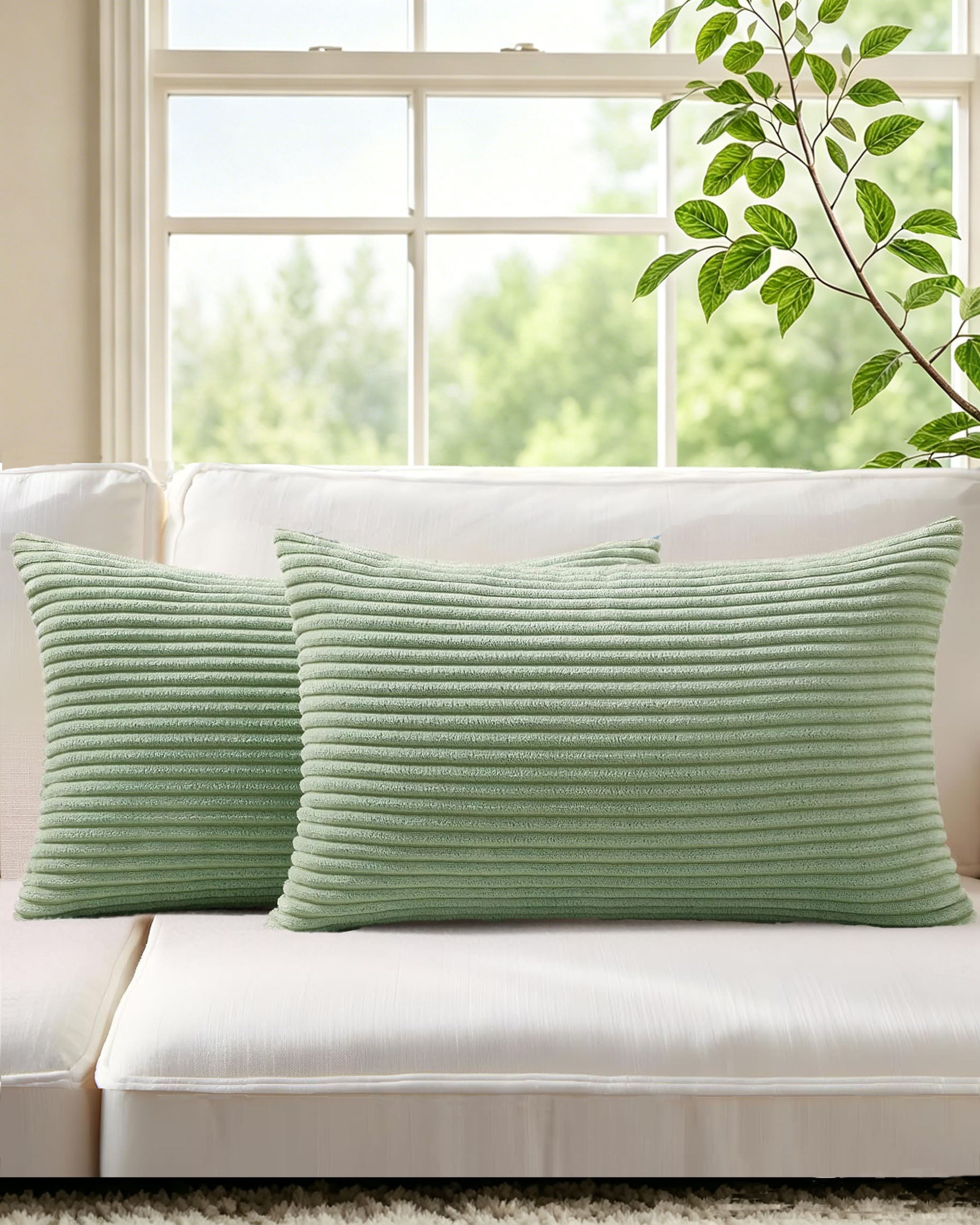 Corduroy Velvet Cushion Covers - Pack of 2 - Sage, 30cm x 50cm