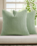 Corduroy Velvet Cushion Covers - Pack of 2 - Sage, 45cm x 45cm