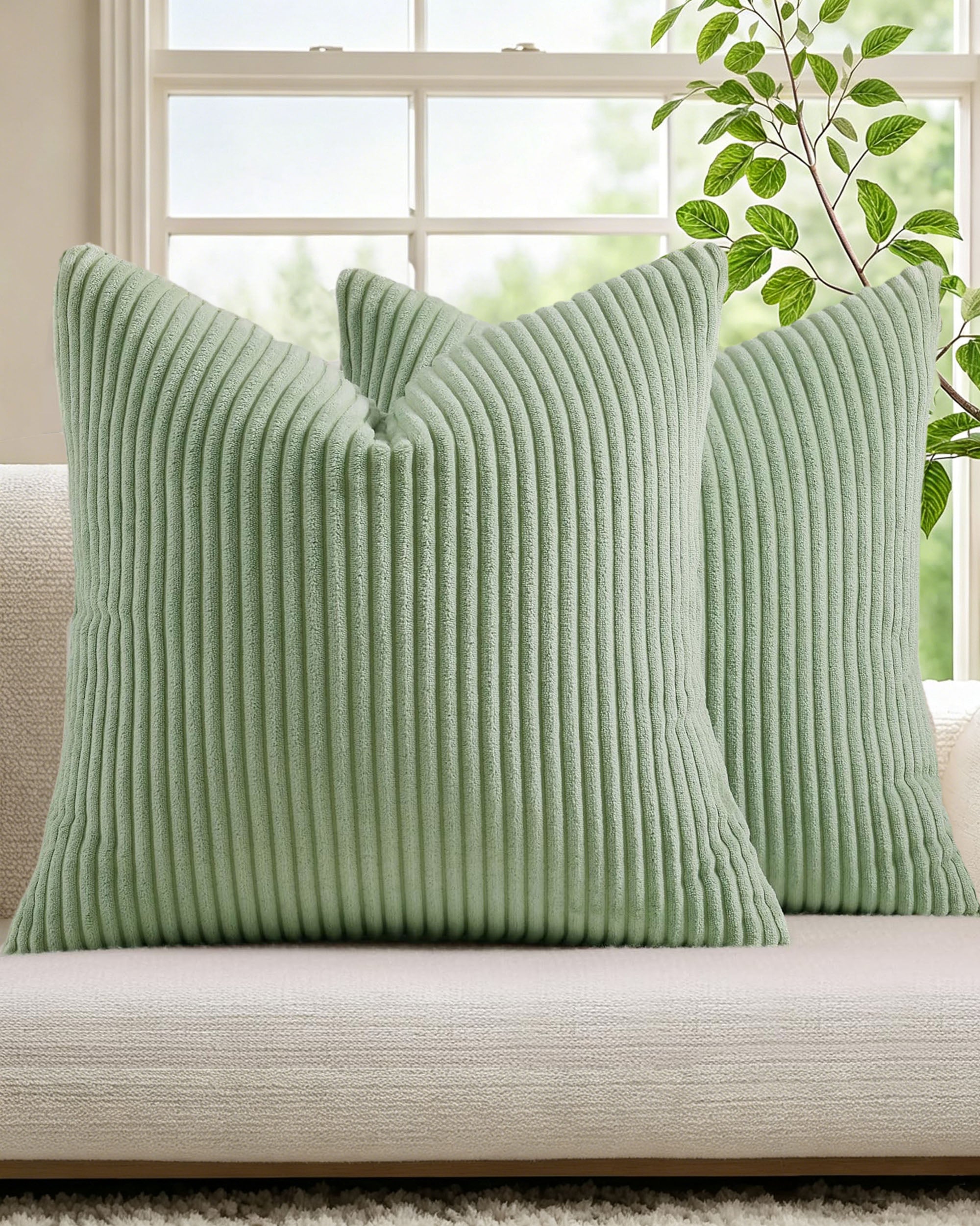 Corduroy Velvet Cushion Covers - Pack of 2 - Sage, 45cm x 45cm