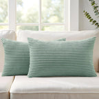 Corduroy Velvet Cushion Covers - Pack of 2 - Seafoam, 30cm x 50cm