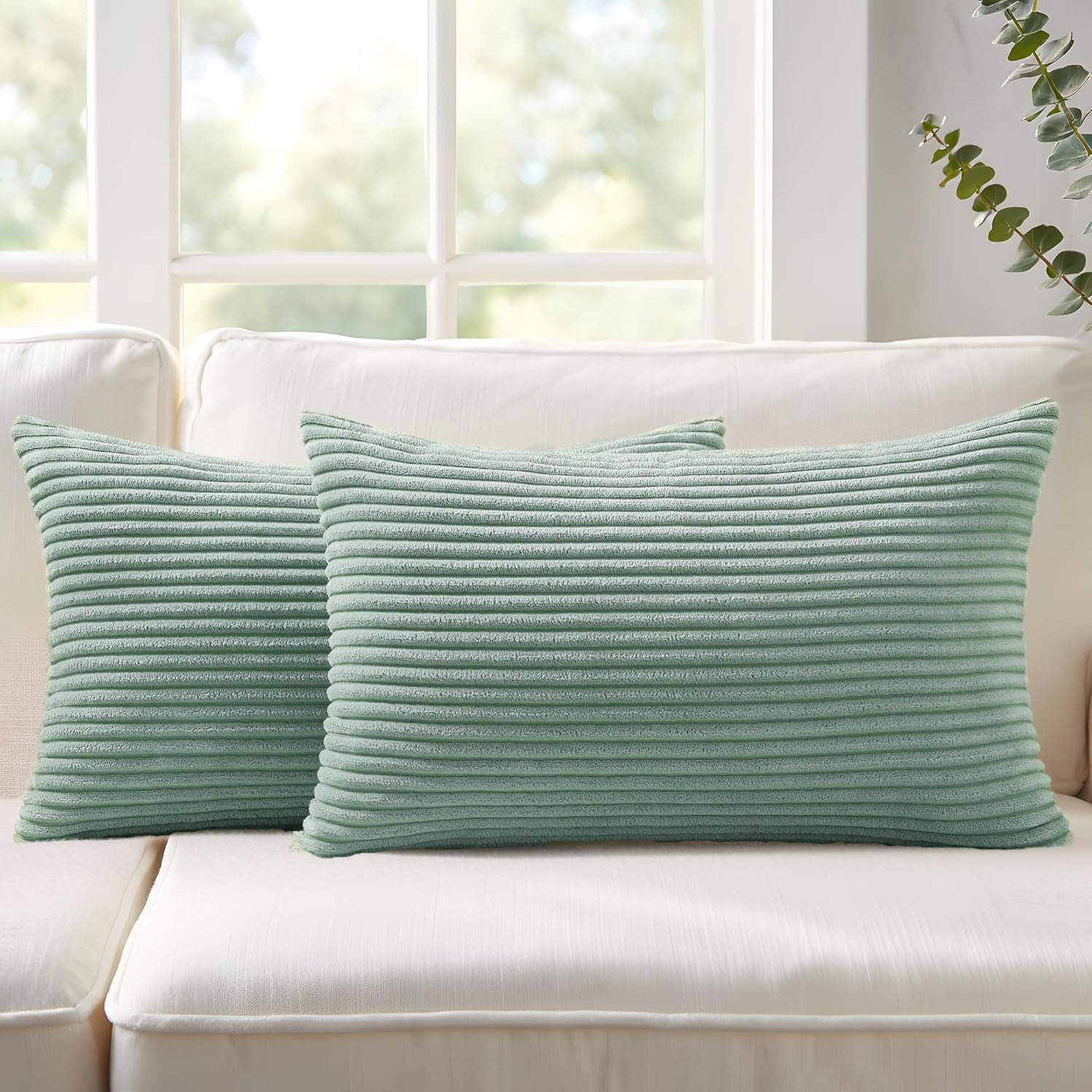 Corduroy Velvet Cushion Covers - Pack of 2 - Seafoam, 30cm x 50cm