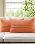 Corduroy Velvet Cushion Covers - Pack of 2 - Terracotta, 30cm x 50cm