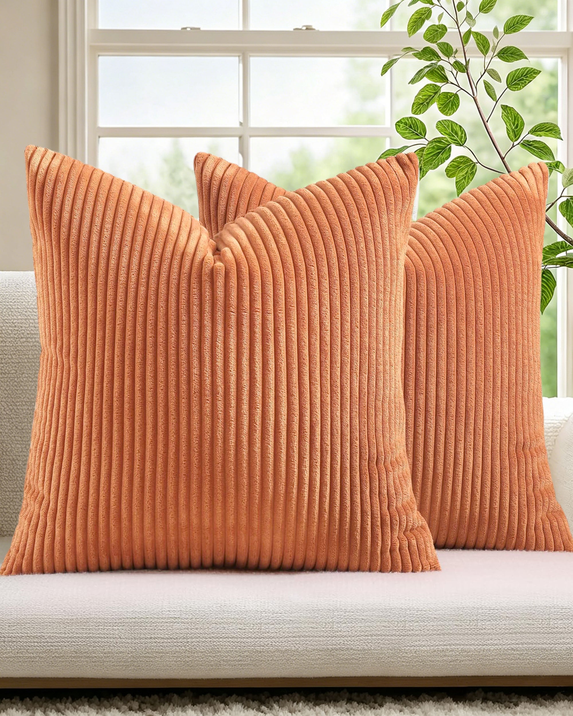 Corduroy Velvet Cushion Covers - Pack of 2 - Terracotta, 45cm x 45cm