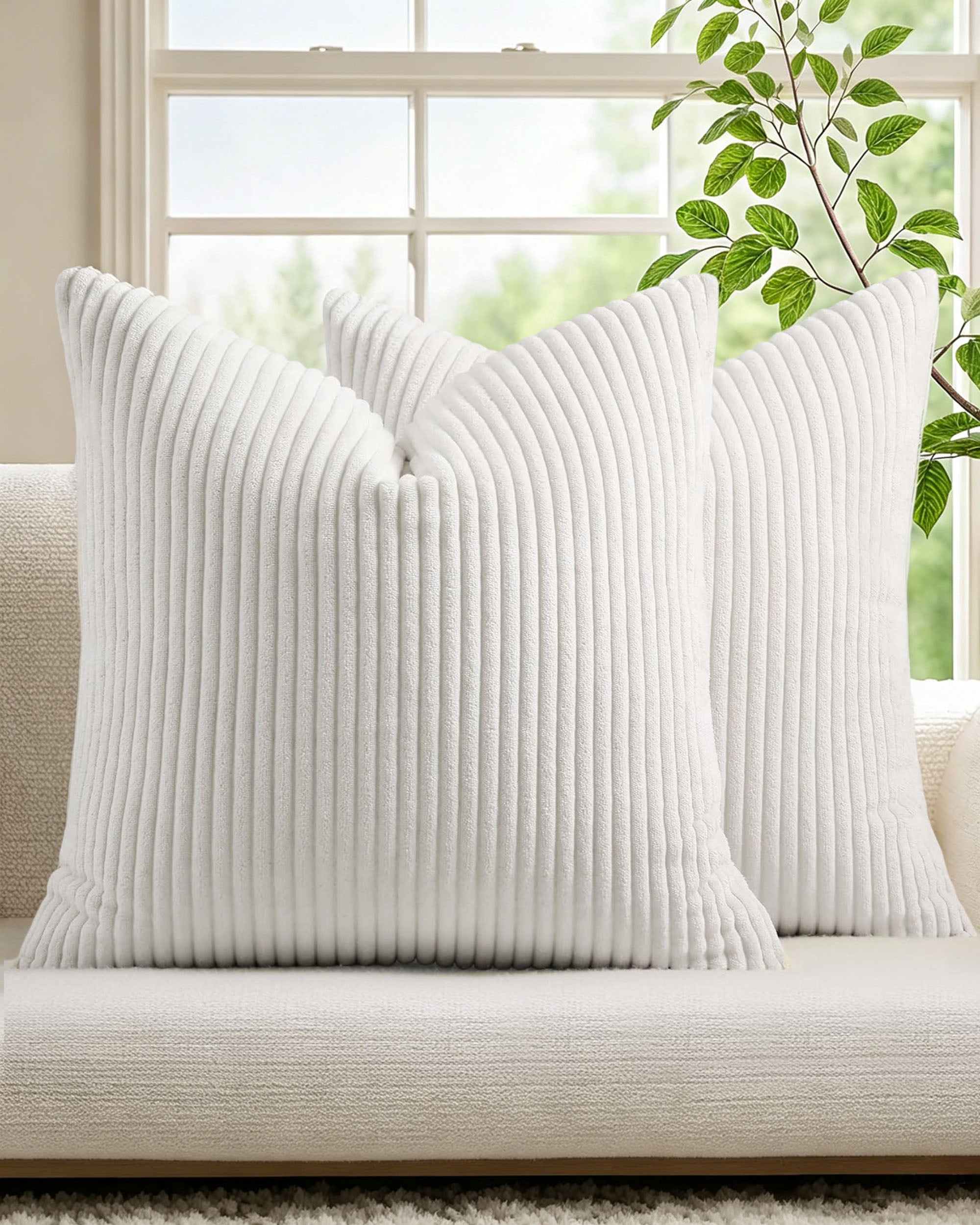 Corduroy Velvet Cushion Covers - Pack of 2 - White, 45cm x 45cm