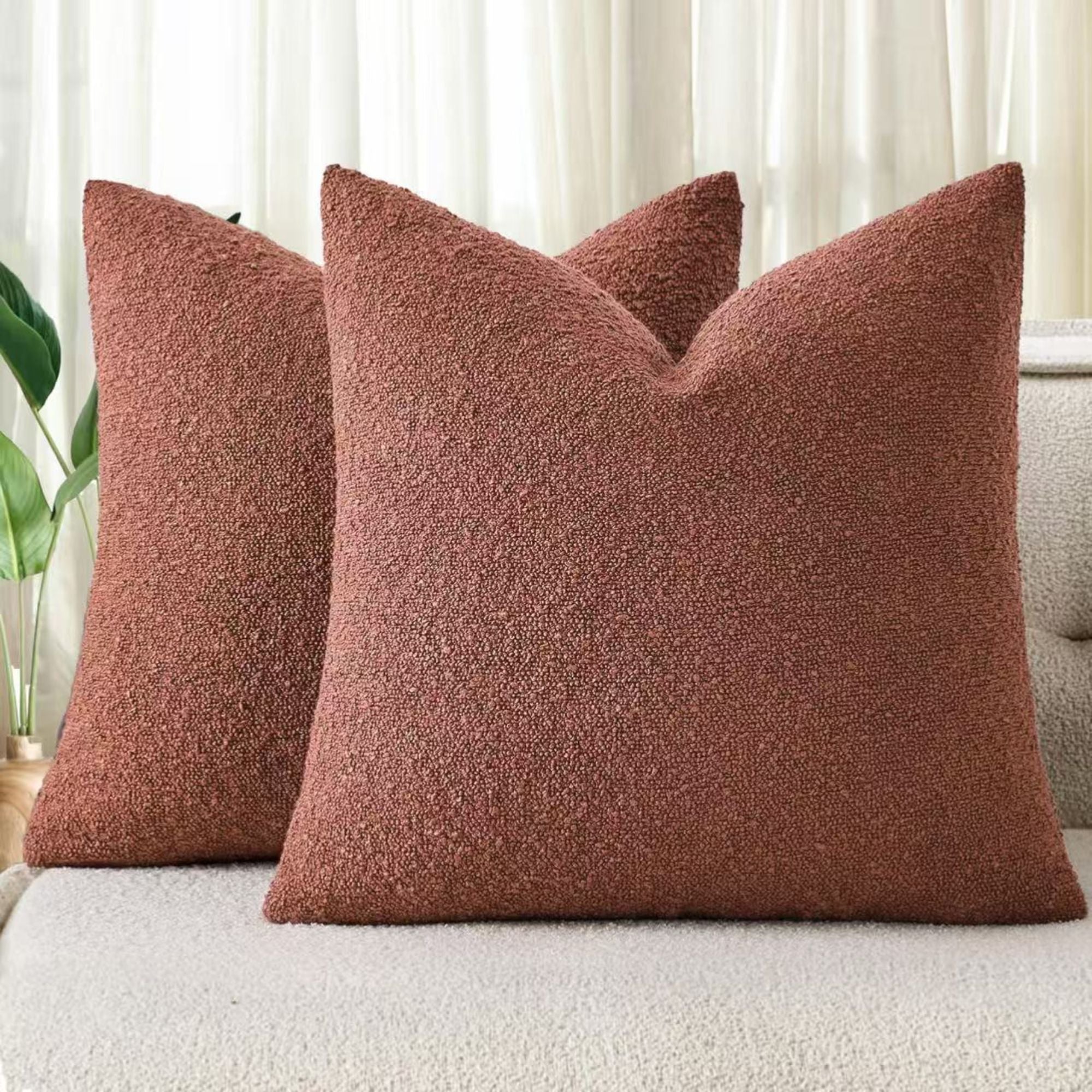 Bouclé Cushion Covers - Twin-Pack - Brick - 45cm x 45cm
