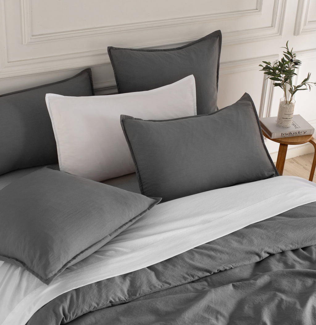 Vintage Washed Microfibre Quilt Cover Set - Grey