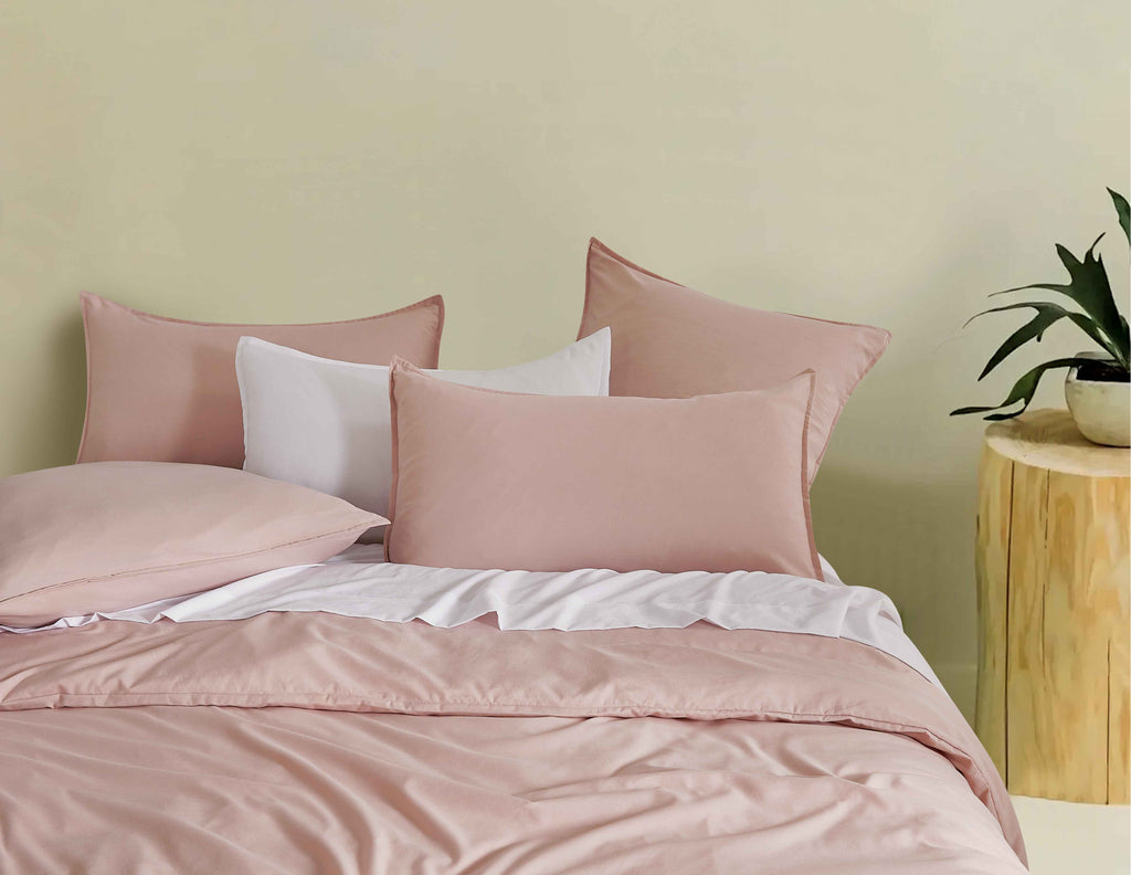 Vintage Washed Microfibre Quilt Cover Set - Pink