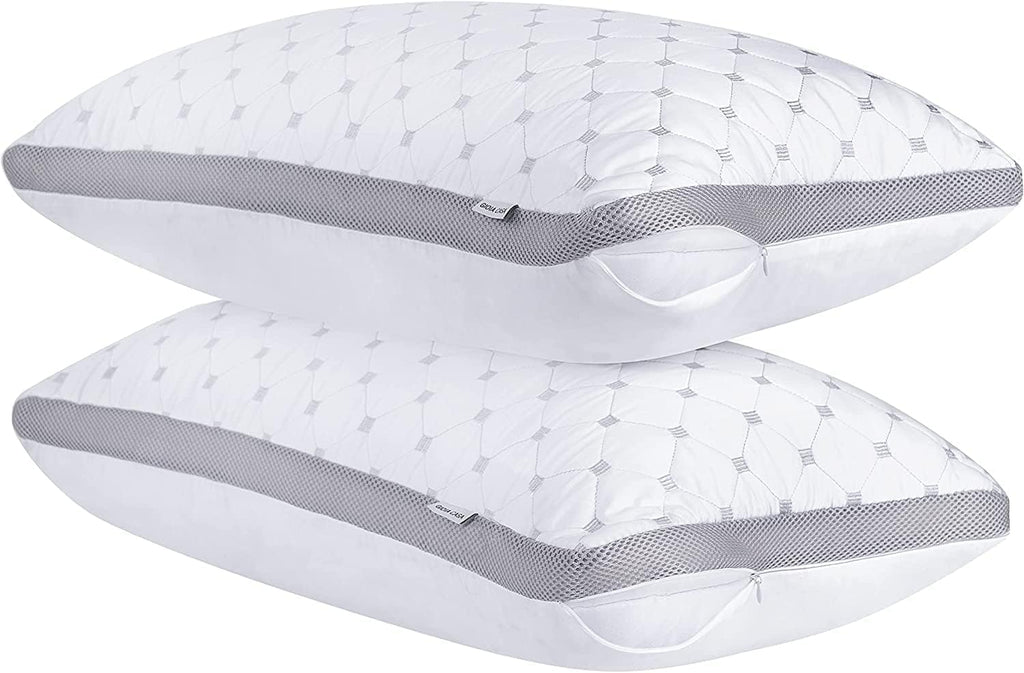 Premium Twin-Pack Bamboo Cooling Plush Down-Like Pillows - Medium to High Profile (2 Pcs) - with Free 2 Quilted Pillow Protectors