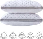 Premium Twin-Pack Bamboo Cooling Plush Down-Like Pillows - Medium to High Profile (2 Pcs) - with Free 2 Quilted Pillow Protectors